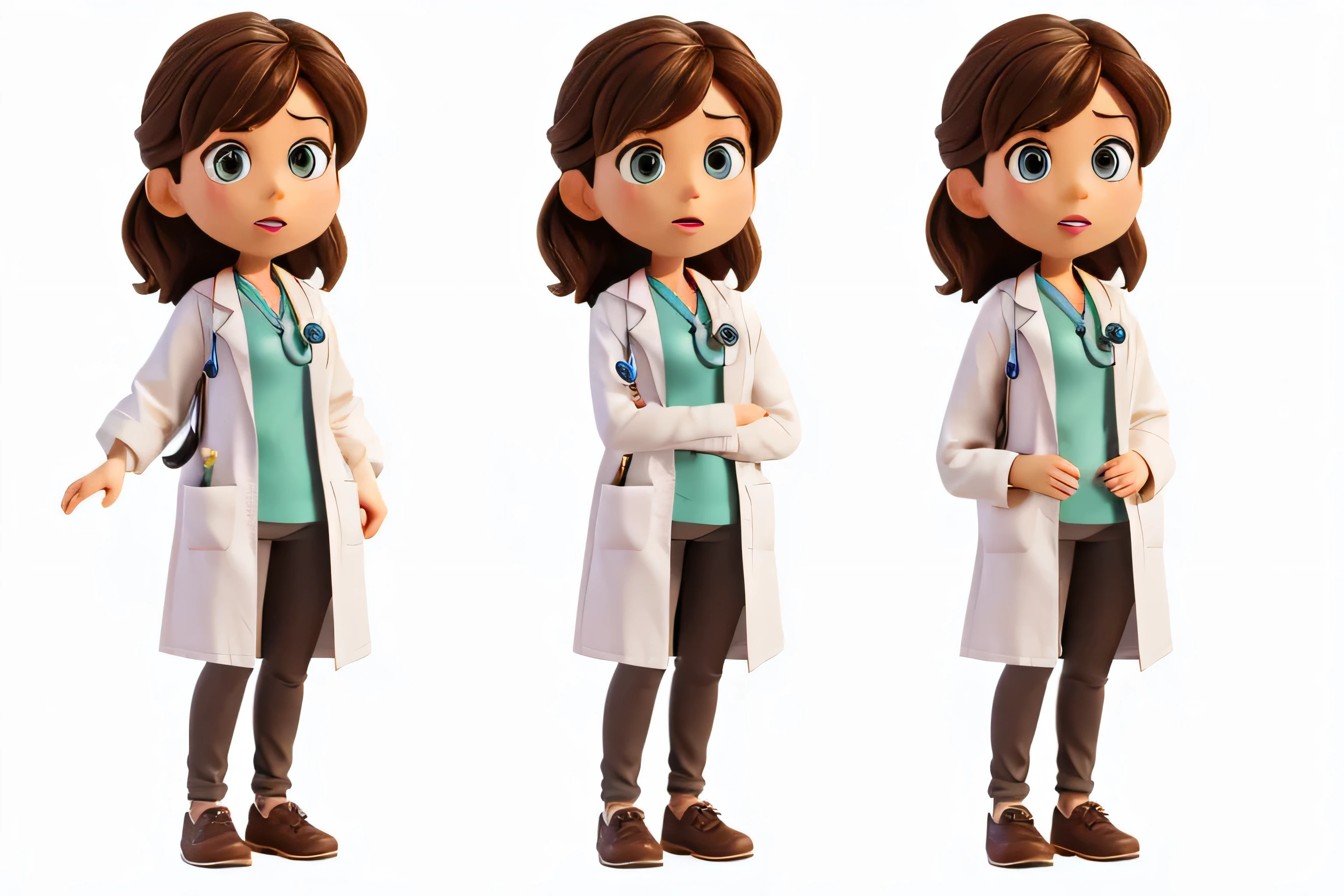 Create a female doctor avatar with Pixar's signature vibrant and detailed aesthetic, based on this image.