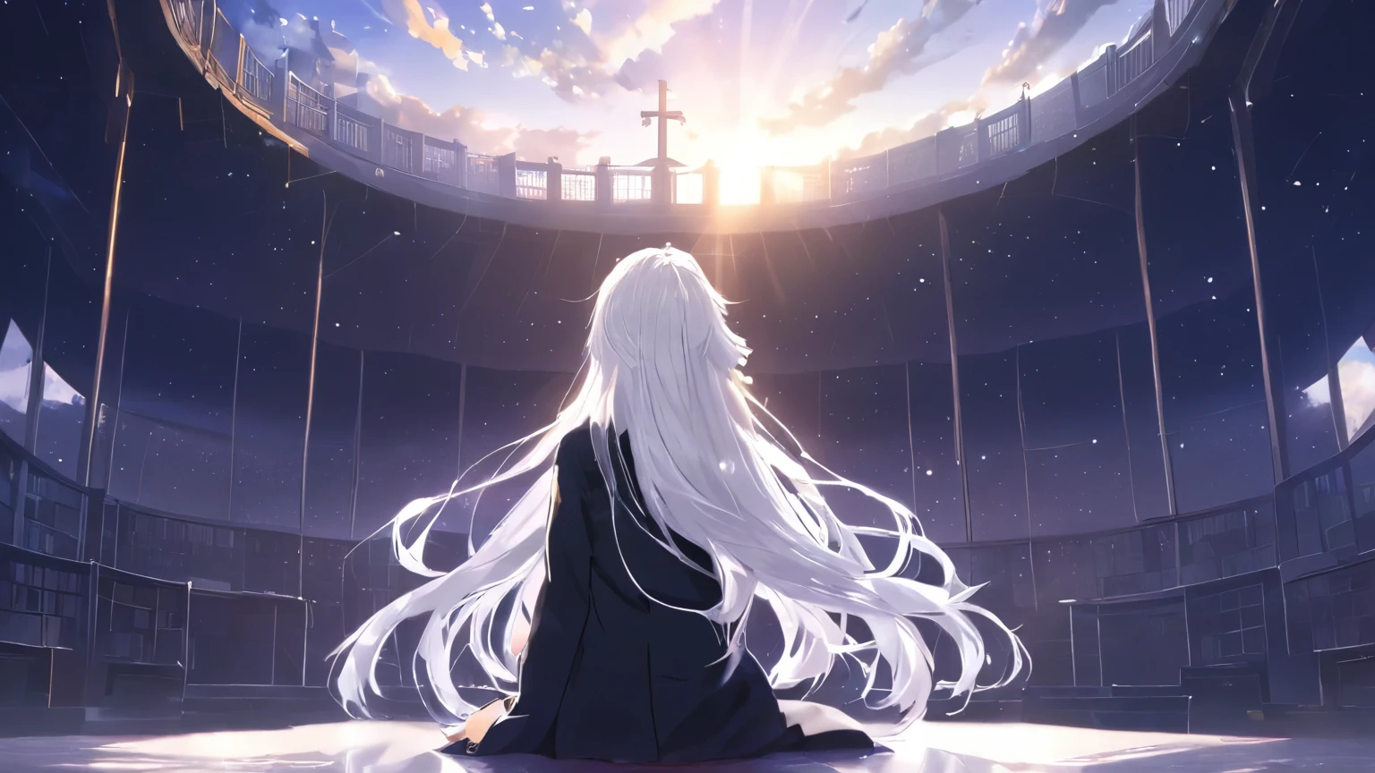One Girl, alone, masterpiece, 4K, 8k, Ultra-high resolution, Very detailed, Highest quality, Long Hair, Half Up, university student, A small smile, PEanimeBG, background, anime、White Hair