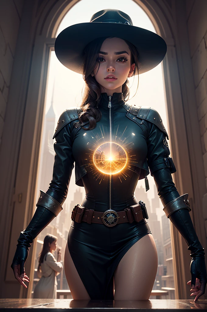 The cover features Sofia, a young scientist with brown hair and a determined look, wearing a lab coat. It is positioned in the center of the image, holding a small, futuristic device that emits an intense light, symbolizing his invention. Behind her, a series of time portals shaped like spirals of light extend, each leading to different eras represented in an artistic way.

to the left, the portal reveals a scene from the 1980s: a city with buildings and cars of the time, people wearing vintage clothes, and a young female figure, Who is Sofia&#39;s mother?, involved in a heated argument, hinting at his mysterious activities. Elements such as period newspapers and old technological devices can be subtly incorporated into the background.

On the right, another portal shows a futuristic vision of the year 2124: a city with skyscrapers of advanced architecture, flying vehicles, and interactive holograms. Em primeiro plano, futuristic scientists, including a possible descendant of Sofia, discuss technology and ethics, highlighting the social advances and challenges of the future.

Ao fundo, centralized between portals, an abstract timeline unfolds, connecting past, present and future, with important dates and small icons representing historical events and scientific discoveries. There are also solar energy symbols, floating graphs and equations, alluding to Sofia&#39;s original project.

No topo da capa, The title "The Temporal Crossing" is displayed in a font that mixes modern and classic styles, with a soft glow around, highlighting it against the dynamic background. down, O nome do autor(a) is placed in an elegant and readable font.

The core palette uses tons of blue, roxo e prata, symbolizing mystery and science, while touches of gold and red are used to highlight moments of discovery and danger. the lighting is dramatic, with lights and shadows that create a depth effect, reflecting the complexity