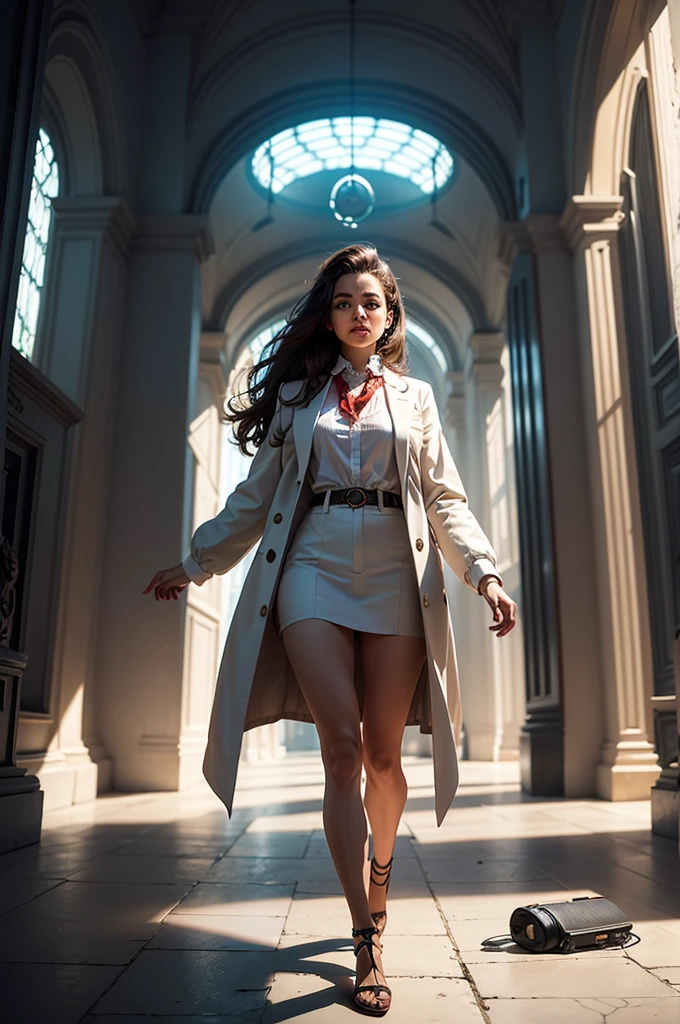 The cover features Sofia, a young scientist with brown hair and a determined look, wearing a lab coat. It is positioned in the center of the image, holding a small, futuristic device that emits an intense light, symbolizing his invention. Behind her, a series of time portals shaped like spirals of light extend, each leading to different eras represented in an artistic way.
to the left, the portal reveals a scene from the 1980s: a city with buildings and cars of the time, people wearing vintage clothes, and a young female figure, Who is Sofia's mother?, involved in a heated argument, hinting at his mysterious activities. Elements such as period newspapers and old technological devices can be subtly incorporated into the background.
On the right, another portal shows a futuristic vision of the year 2124: a city with skyscrapers of advanced architecture, flying vehicles, and interactive holograms. Em primeiro plano, futuristic scientists, including a possible descendant of Sofia, discuss technology and ethics, highlighting the social advances and challenges of the future.
Ao fundo, centralized between portals, an abstract timeline unfolds, connecting past, present and future, with important dates and small icons representing historical events and scientific discoveries. There are also solar energy symbols, floating graphs and equations, alluding to Sofia's original project.
No topo da capa, The title "The Temporal Crossing" is displayed in a font that mixes modern and classic styles, with a soft glow around, highlighting it against the dynamic background. down, O nome do autor(a) is placed in an elegant and readable font.
The core palette uses tons of blue, roxo e prata, symbolizing mystery and science, while touches of gold and red are used to highlight moments of discovery and danger. the lighting is dramatic, with lights and shadows that create a depth effect, reflecting the complexity