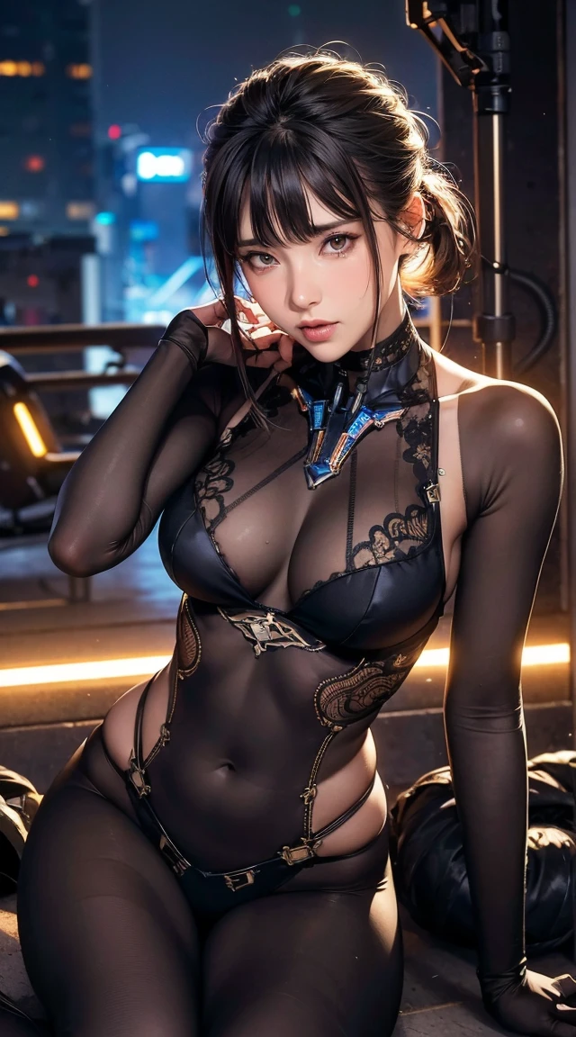 1. Machine Girl,((Ultra-Realistic Details)), Portraiture, Global Illumination, Shadow, Octane Rendering, 8k, Ultra Sharp,Metal,Complex, Decorations detailed, Cool colors, More about Egypt, highly Complex details, Realistic Light, Trending on CGSociety, Glowing Eyes, To the camera, Neon Details, Mechanical limbs,Blood vessels connected to tubes,Mechanical vertebrae attached to the back,Cervical vertebrae mechanically attached to the neck,Sitting,Wires and cables connecting to the head