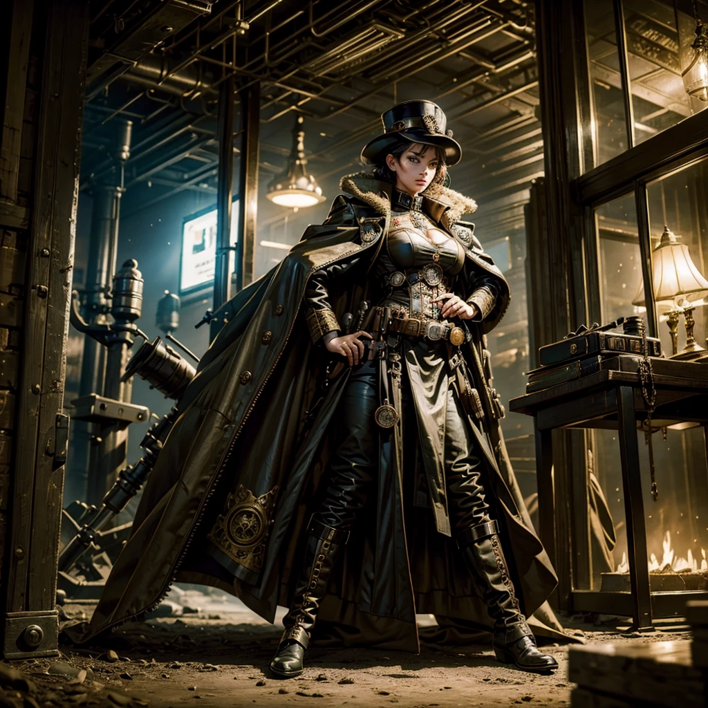 a woman in a steampunk military uniform in a surreal world where there are mythological and surreal creatures,hyper-realistic, cinematic, 8k, ultra-detailed, masterpiece
