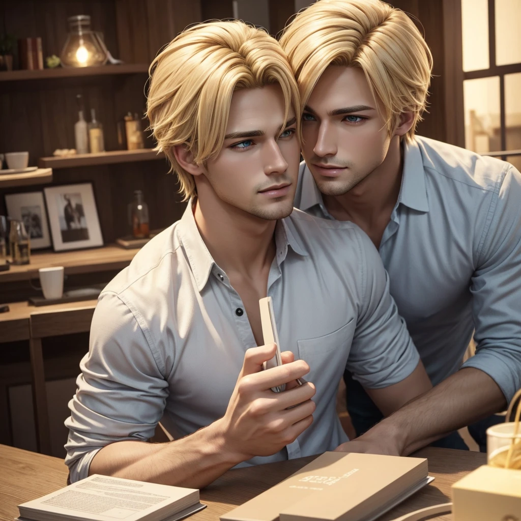 Handsome man image , attractive light color , blonde and passionate look, 3D style not format 4.3