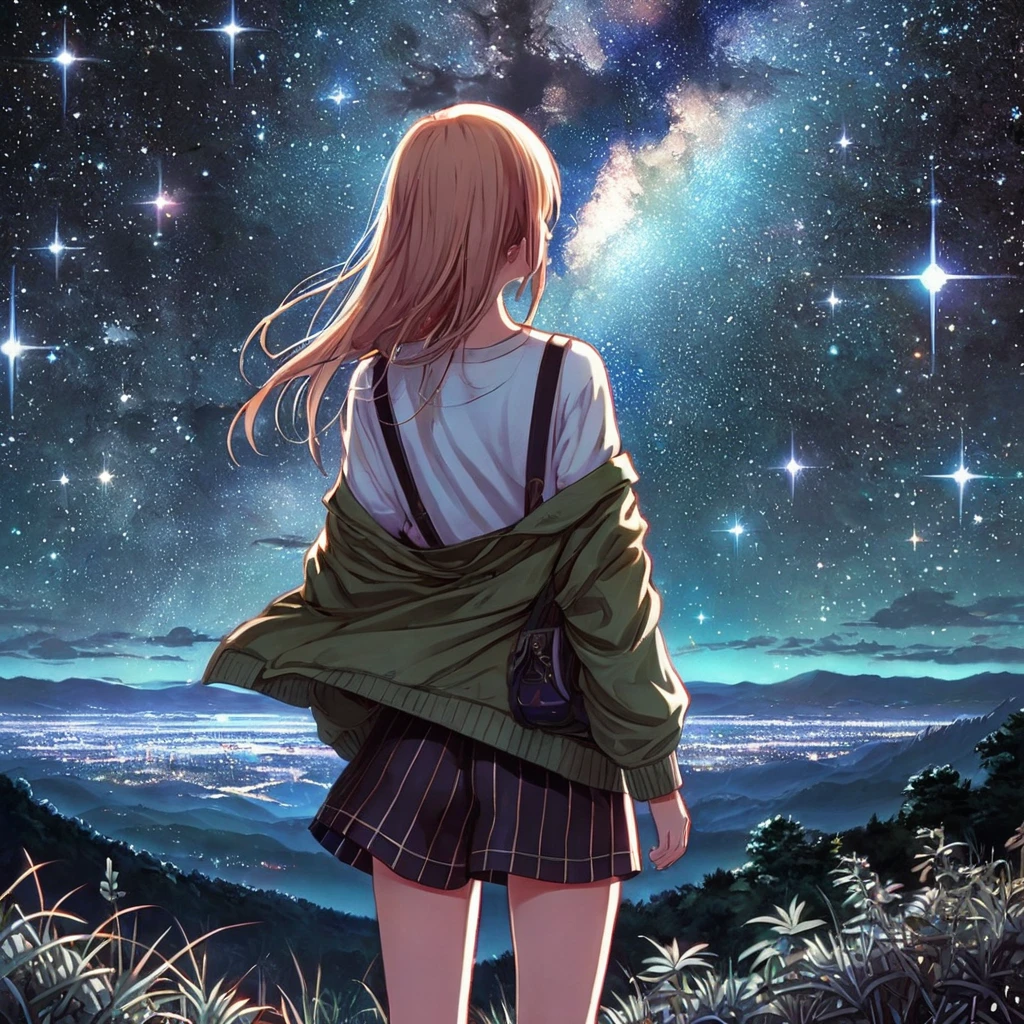 night空、Realistic starry sky、night、dim、Background Makoto Shinkai、4K、8k、High Definition、Casual and stylish、Anime Style