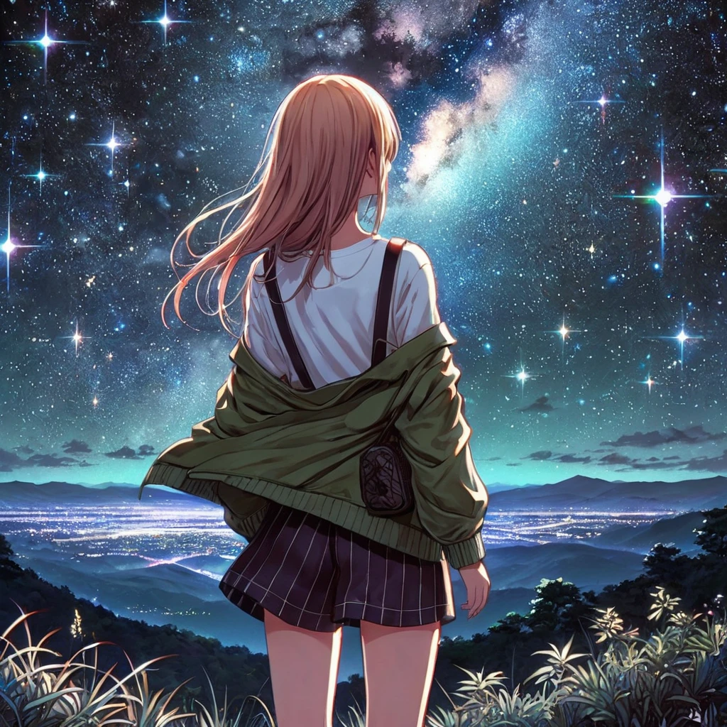 night空、Realistic starry sky、night、dim、Background Makoto Shinkai、4K、8k、High Definition、Casual and stylish、Anime Style