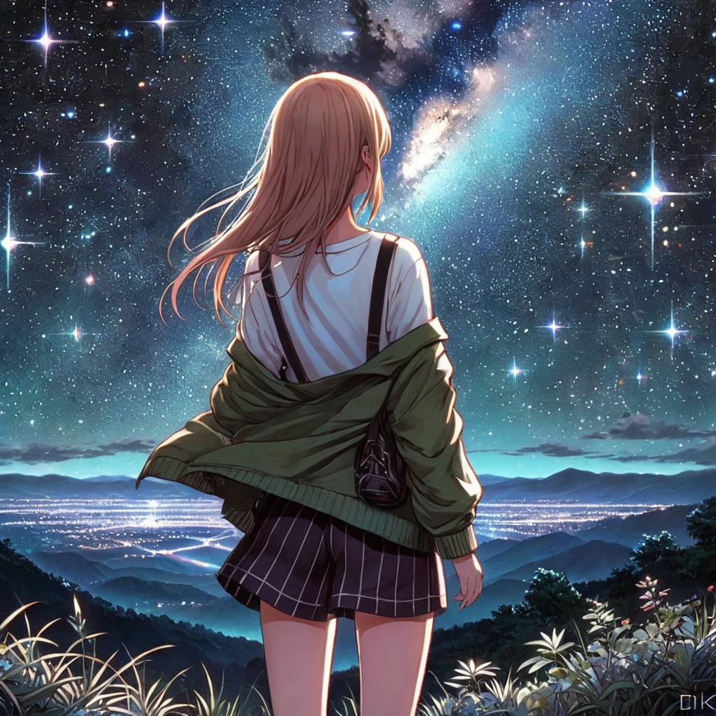 night空、Realistic starry sky、night、dim、Background Makoto Shinkai、4K、8k、High Definition、Casual and stylish、Anime Style