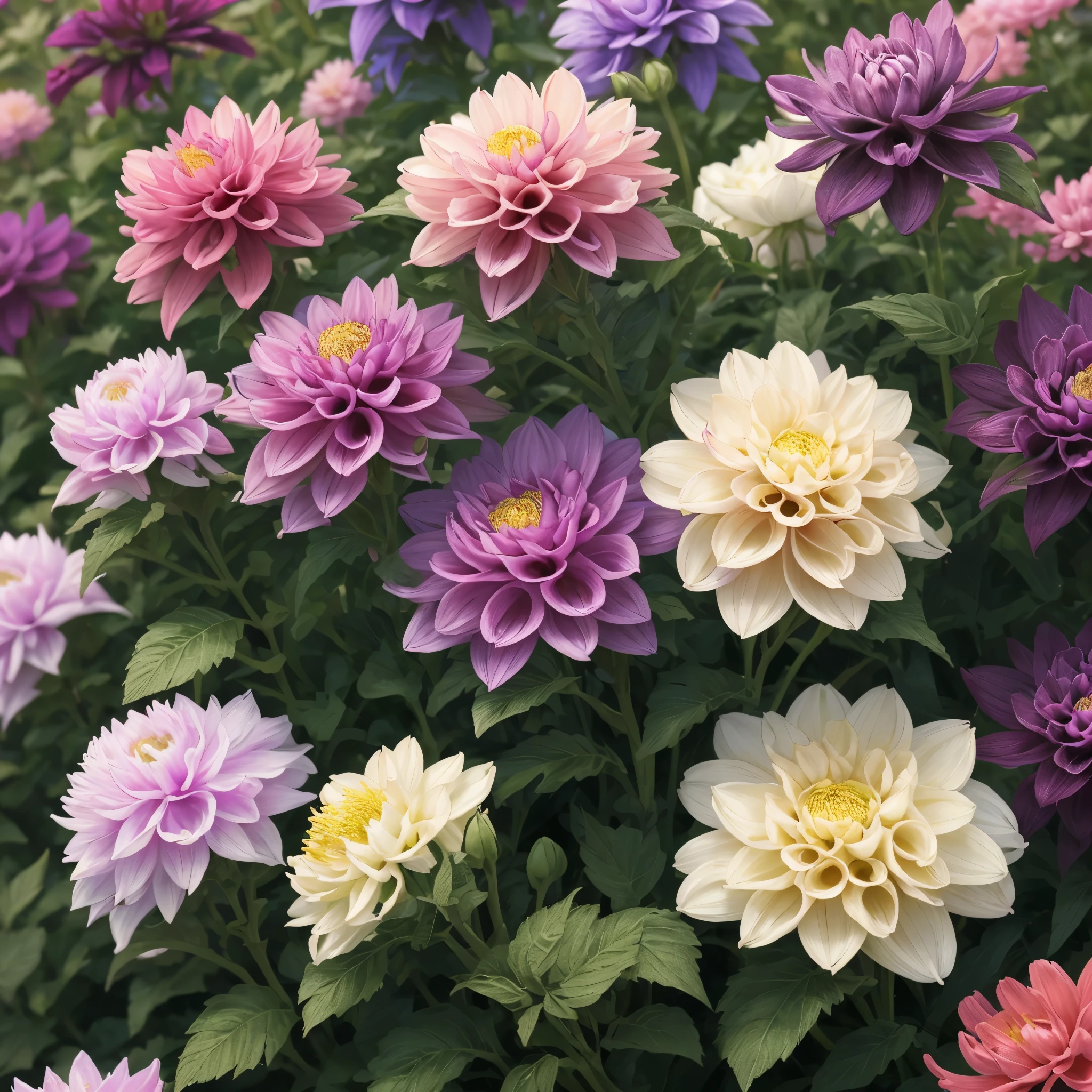 a close up of a bunch of purple flowers with green stems, dahlias, detailed flowers, beautiful flower, flowers!!!!, pink flowers, intricate!!, beautiful flowers, intricately, beautiful detail, flowers with intricate detail, beautiful!!!!!!!!!, beautiful detail and color, intricate!!!, pretty flowers, vibrant pink, flowers with very long petals, exquisitely detailed