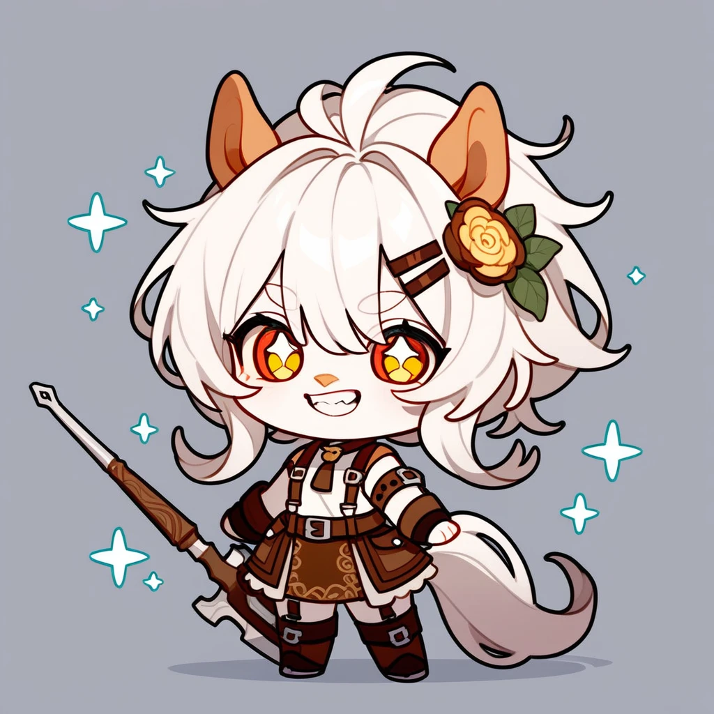 Horse-like with long jagged teeth and poffy hair in 2d chibi art style (score_9,score_8_up,score_7_up,score_6_up,score_5_up,score_4_up, source_furry)