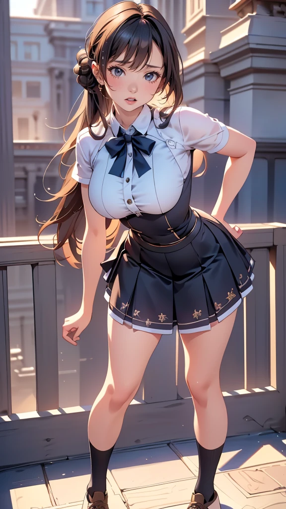 full body,high school girl,(leaning forward:1.2),(random hairstyle),(Highest image quality,(8K), Ultra-realistic, Best Quality, High quality, High Definition, high quality texture, high detailing, Beautiful detailed, fine detailed, extremely details CG, Detailed texture, realistic representation of face, masterpiece, presence)