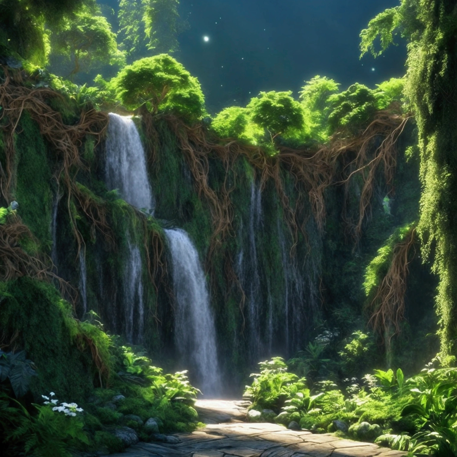 "Sofia is in the heart of the Amazon rainforest, surrounded by imposing trees and lush vegetation. Its evolved form is a spectacle of power and beauty. Her hair is long and flows like a current of green energy, shining with an ethereal light. Its skin displays intricate patterns that resemble roots and leaves., with a greenish color and touches of earthy brown. Seus olhos brilham intensamente, like two emeralds illuminated by an inner light. Around Sofia, nature seems to vibrate in harmony with your presence. Vines and plants gently wrap around your arms and legs, as if they were an extension of your own body. Little flowers bloom where she steps, and an aura of green and gold energy emanates from his figure, pulsating with life. Magical effects involve Sofia, with particles of light floating around you and vegetation responding to your every movement. The trees appear to lean slightly towards you, and the forest animals approach respectfully, recognizing your power. she reaches out, and a cascade of golden and green leaves gently falls around you, highlighting its deep and mystical connection with nature."