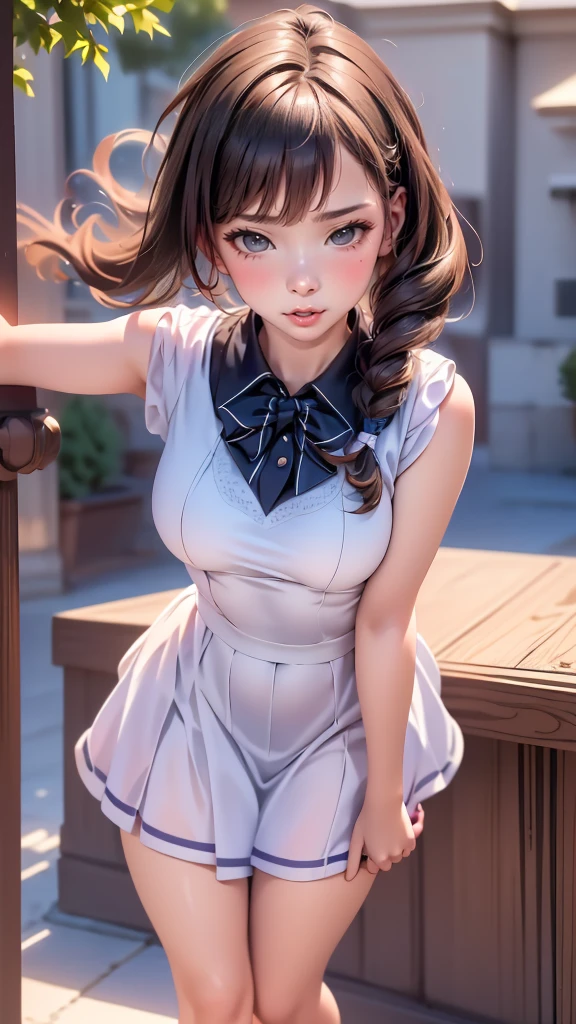 full body,high school girl,(leaning forward:1.2),(random hairstyle),(Highest image quality,(8K), Ultra-realistic, Best Quality, High quality, High Definition, high quality texture, high detailing, Beautiful detailed, fine detailed, extremely details CG, Detailed texture, realistic representation of face, masterpiece, presence)