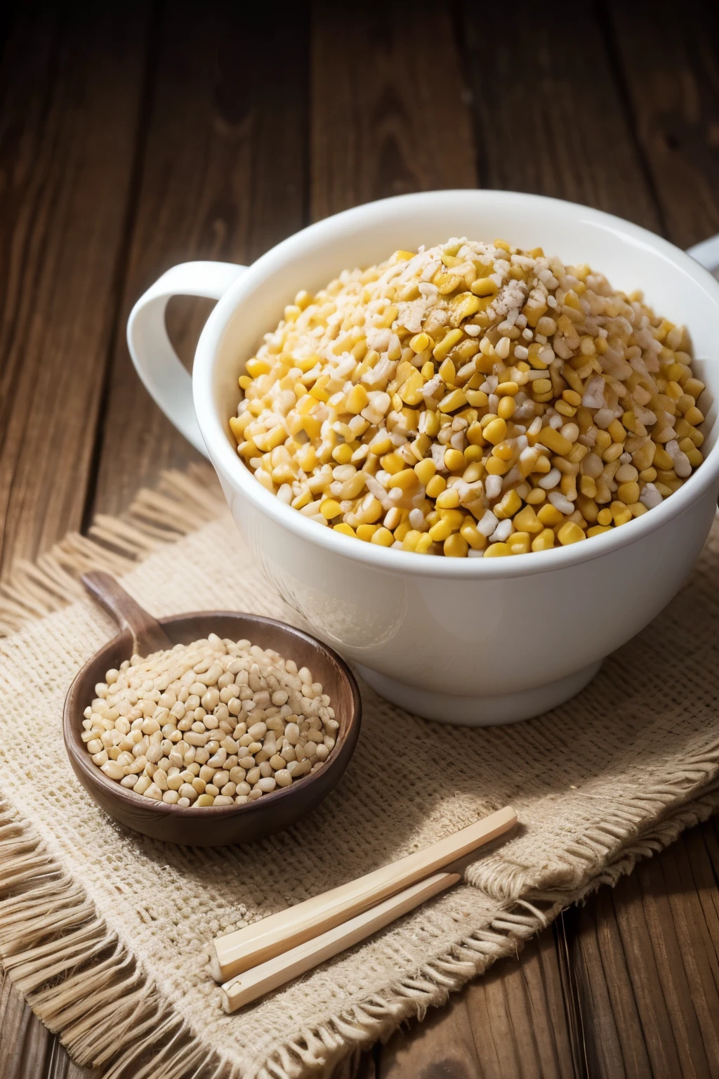 Create a photo with the phrase publication coming soon with soy foods, beans and corn