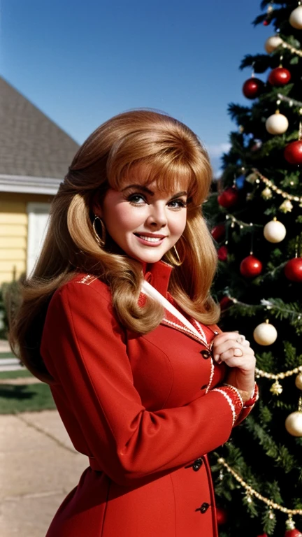 Ann-Margret dressed in seasonal clothes and smiling