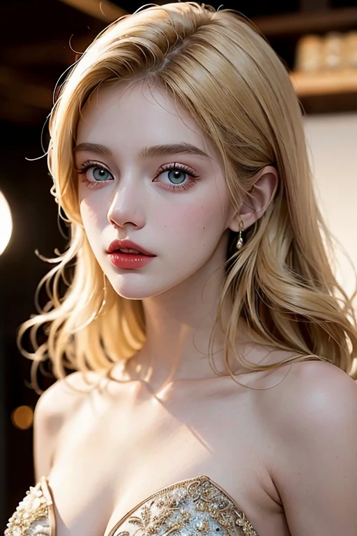 European and American women, A fashion model, wearing evening gown, Glamour, paparazzi taking pictures of her, Blonde hair, Brown eyes, 8K, High quality, Masterpiece, Best quality, HD, Extremely detailed, voluminetric lighting, Photorealistic