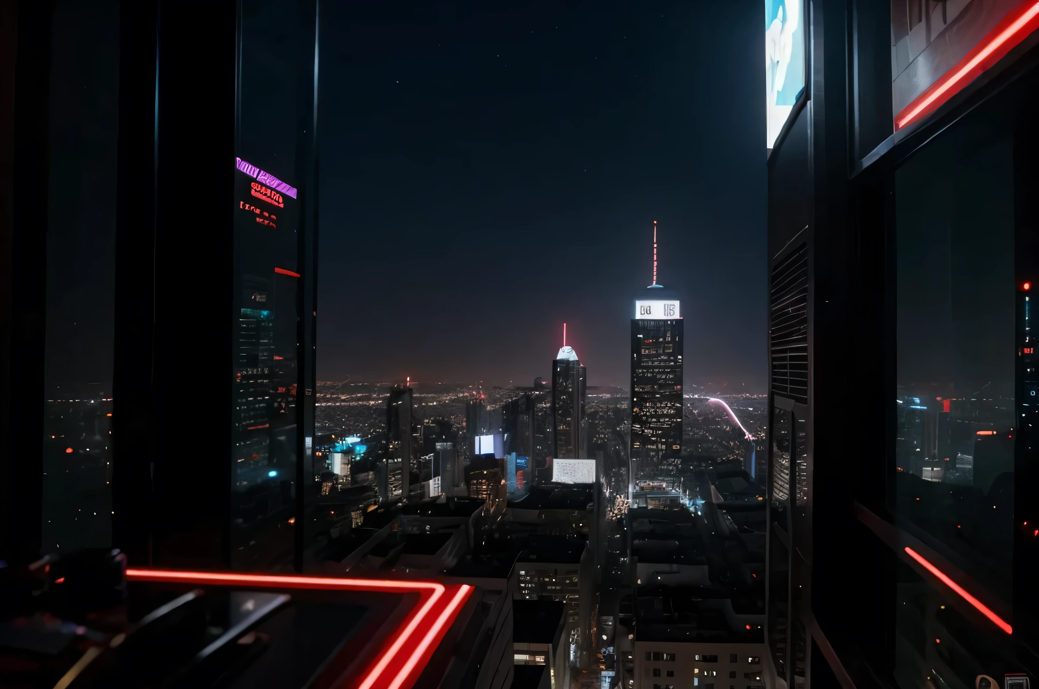 Highly detailed buildings, Neon lights, cyberpunk. Buildings only, sin humanos.