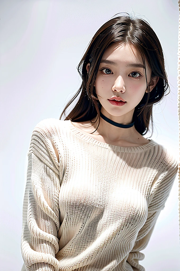 1girl,sweater,white background,