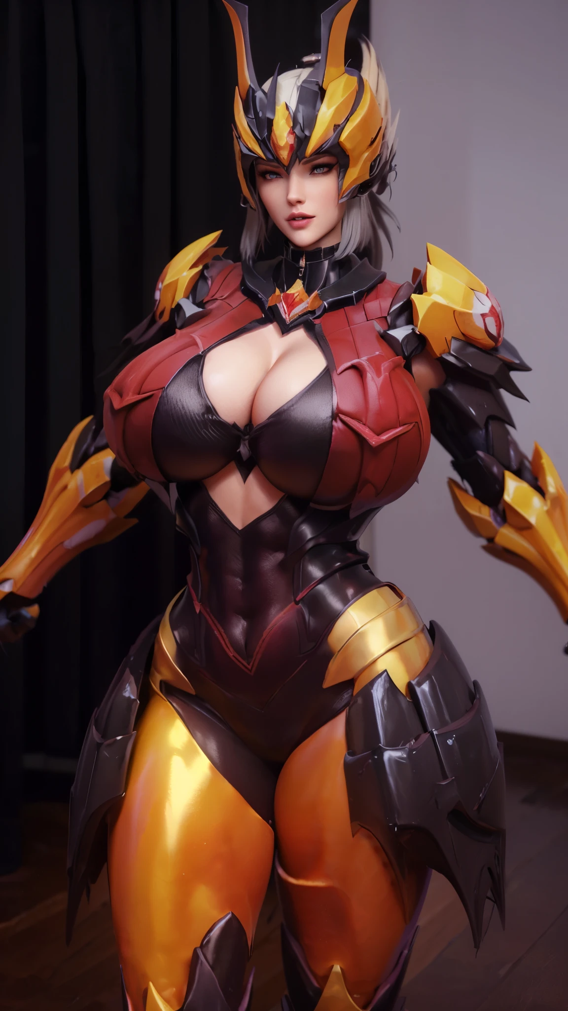 TEKKEN_REINA, CLOSE UP UPPER BODY,SOLO, COWBOY SHOT, ((EVIL DRAGON HORN MECHA HELMET,WHITE HIGHT PONYTAIL HAIR)), (GIGANTIC FAKE BREASTS,CLEAVAGE TOP,11 LINE ABS:1.5), ((WEARING OUTFIT MECHA GOLDEN CRIMSON DARK EVIL DRAGONOID ARMORED, SKINTIGHT PANTS:1.5)), (MUSCULAR BODY SHAPE:1.5), (CLEAN GLOSSY BODYSKIN:1.5), (LOOKING AT VIEWER:1.6), (BACKGROUND FUTURISTIC SPACE STATION:1), (PHOTOREALSITIC:1.4), (ULTRA-DETAILLIERT), (TOP-QUALITY), (BEST SHADOWS), BRIGHT LIGHT IN ROOM, HYPER TEXTURE, (4X MSAA), ((UNREAL ENGINE 5 RENDER)), (NEON), PHYSICALLY-BASED RENDERING, ULTRA HIGHT DEFINITION, 16K, 1080P.