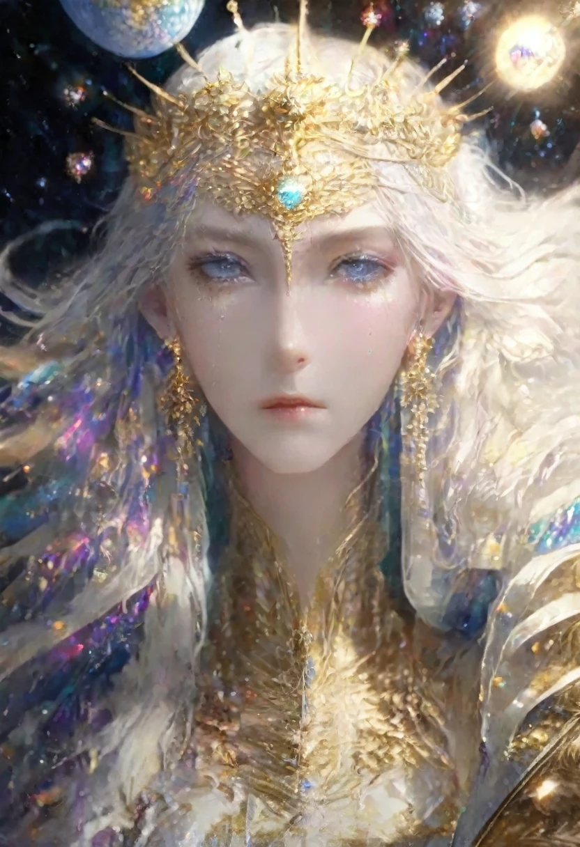 (Celestial Empress:1.2), (cosmic queen:1.2), flowing luminescent gown, stardust and galaxies, ((masterpiece:1.4, best quality)), ((masterpiece, best quality)), (photo realistic:1.4), 1woman, (regal empress), ((hair like a river of light)), shimmering stars, celestial bodies, majestic throne, meteorite throne, precious gems, glowing nebulae, vibrant auroras, swirling galaxies, distant planets, wise eyes, serene expression, commanding presence, cosmic space, deep blues, purples, radiant golds, silvers, comets, Saturn-like rings, cosmic dust, soft radiant lighting, intricate details, majestic, enchanting, otherworldly, celestial beauty, Rich Detail, Perfect Image Quality