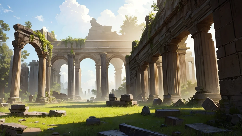 ruins of an ancient city in the middle of a clearing