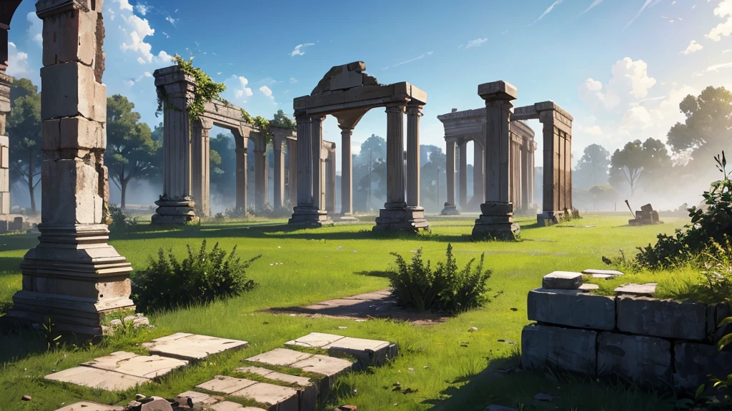 ruins of an ancient city in the middle of a clearing