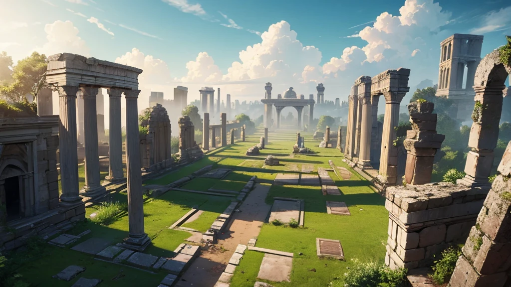 ruins of an ancient city in the middle of a clearing