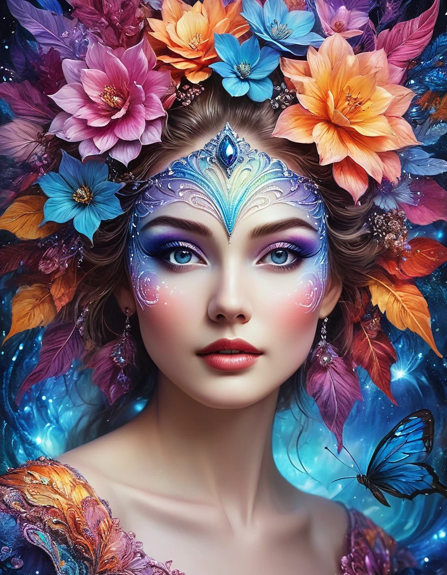 (best quality, ultra-detailed, realistic:1.37), captivating surrealism, mesmerizing female fantasy face, vibrant colors, ethereal atmosphere, intricate details, dream-like composition, otherworldly elements, seamless blend of reality and imagination, mind-bending visual experience, artistic masterpiece.