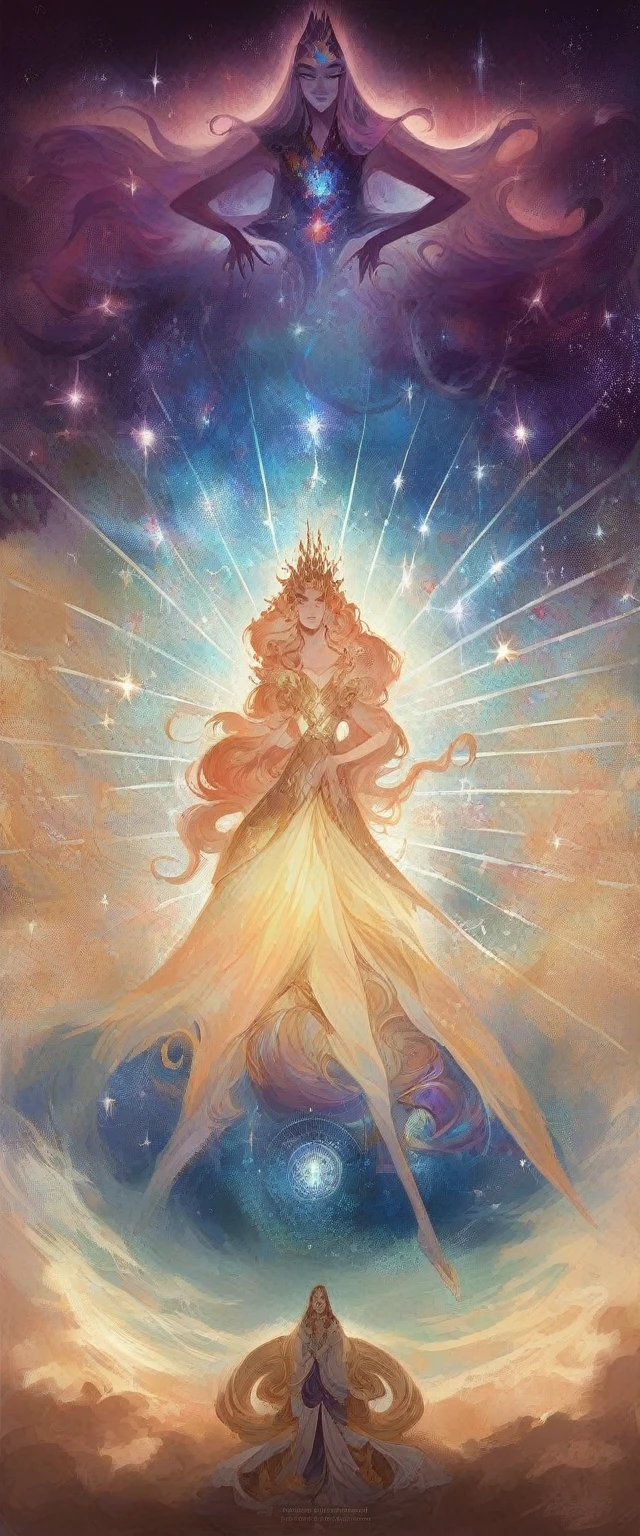 (Celestial Empress:1.2), (cosmic queen:1.2), flowing luminescent gown, stardust and galaxies, ((masterpiece:1.4, best quality)), ((masterpiece, best quality)), (photo realistic:1.4), 1woman, (regal empress), ((hair like a river of light)), shimmering stars, celestial bodies, majestic throne, meteorite throne, precious gems, glowing nebulae, vibrant auroras, swirling galaxies, distant planets, wise eyes, serene expression, commanding presence, cosmic space, deep blues, purples, radiant golds, silvers, comets, Saturn-like rings, cosmic dust, soft radiant lighting, intricate details, majestic, enchanting, otherworldly, celestial beauty, Rich Detail, Perfect Image Quality