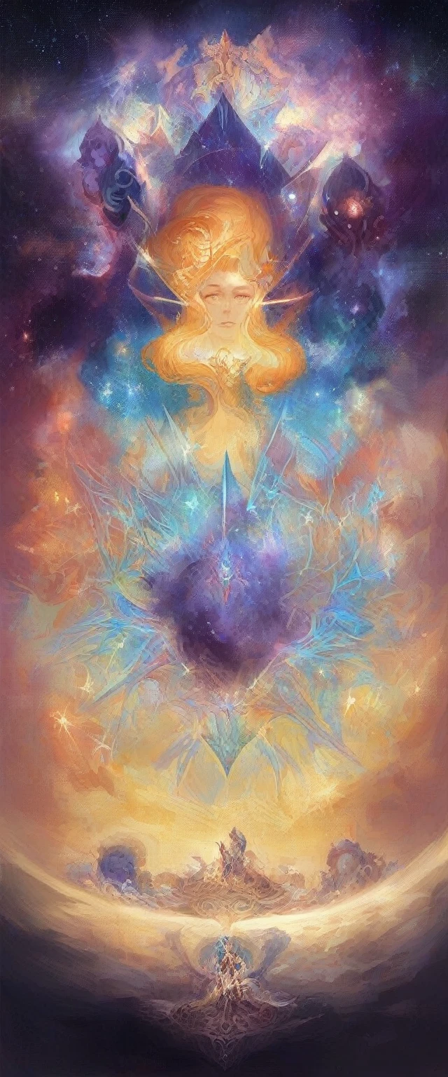 (Celestial Empress:1.2), (cosmic queen:1.2), flowing luminescent gown, stardust and galaxies, ((masterpiece:1.4, best quality)), ((masterpiece, best quality)), (photo realistic:1.4), 1woman, (regal empress), ((hair like a river of light)), shimmering stars, celestial bodies, majestic throne, meteorite throne, precious gems, glowing nebulae, vibrant auroras, swirling galaxies, distant planets, wise eyes, serene expression, commanding presence, cosmic space, deep blues, purples, radiant golds, silvers, comets, Saturn-like rings, cosmic dust, soft radiant lighting, intricate details, majestic, enchanting, otherworldly, celestial beauty, Rich Detail, Perfect Image Quality