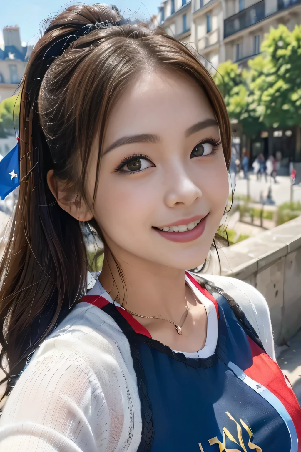 (((Women supporting the Paris Olympics:1.3))),(((Paris cityscape))),(((French flag themed costume:1.3))),((smile:1.3))),(Tricolor),(masterpiece,Highest quality,Ultra-high resolution output images,Write Boundary Depth,Intricate details,Add depth to your subject with contrast between light and shadow,Anatomically correct facial structure),(Picture Mode Ultra HD,)