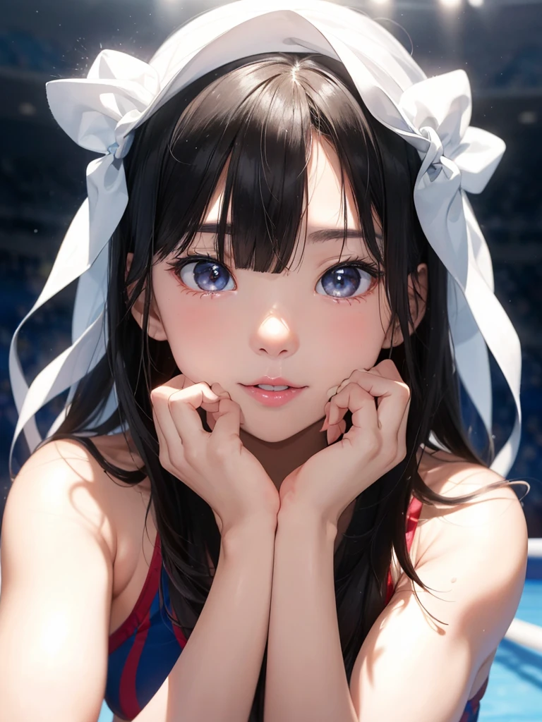 、Cute face、An 11-year-old black-haired girl with a slim waist(Olympic Gymnastics Stadium)((Highest quality))Gymnast、sweating、、Transparent full body image、Thick and moist lips (Glowing Skin 1.7)Extreme close-up from below(((Looks sexy)))((masterpiece)、(1. Glowing Skin.1.4).(background Gymnastics arena、)、(((11-year-old girl)))'Butt in face、((In a shiny long-sleeved yellow leotard、Fishnet stockings that cover the entire buttocks)).(((super short black hair、)))Sexy pose、(Various poses)(Thick and soft lips)