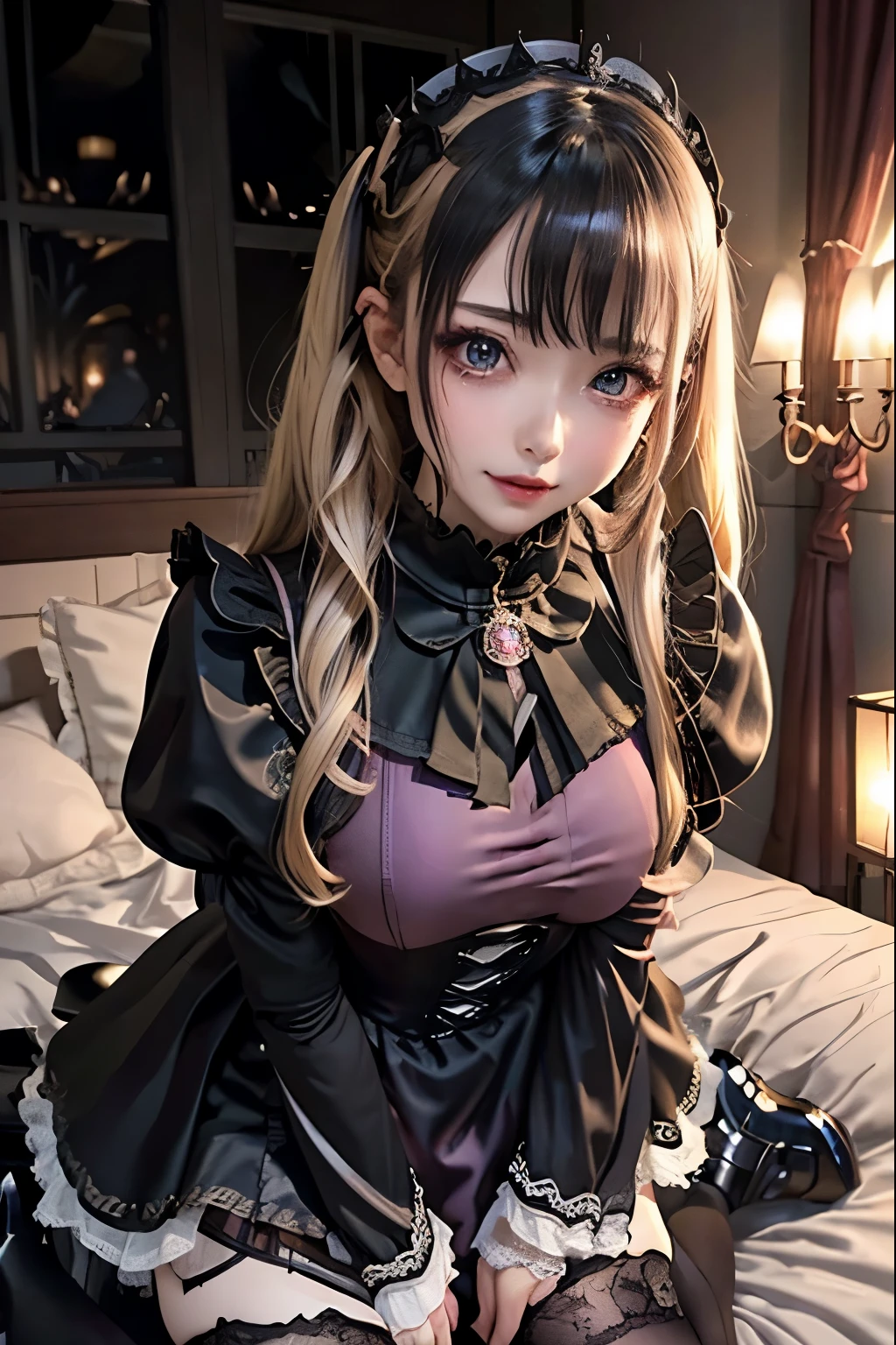 ハードなDark Gothicメイク、Black dark eyeshadow、sad、Good skin radiance、Dark Gothicメイク、Dark smile、palace、The beauty of fragrance、24-years-old、Expressions of intense sexual pleasure、Embarrassed look、Dark Gothic、Highest quality、Expression of sexual pleasure without pain、Drunk face、Purple maid outfit、mysterious、noble、Loving smile、Twin tail hair、Right eye is blue、Left eye is red、Super tempting pose、Platform heel shoes、Heavy makeup、Gothic ta Clothing、Silver Hair、Long Hair Straight Hair、Cute Gothic Loliress、Beautiful Face、Elegant face、Attractive face、Stained glassの背景、Chest glistening with sweat、The room is dark、goth long dress、Bell Sleeves、Wizard Sleeve、Decadent look、Sexually excited expression、Wet shiny thigh water、Thighs that are wet and shiny with oil、Background of a room full of roses、Sad look、Rose Maiden、The embroidery is pink、The dress has pink embroidery.、Thigh-high socks、Knee-high socks、Gentle expression、Dark black eyeshadow、Stained glassとバラの背景、Thighs are a little thin、Female Duo、Female couple、dark church background、Stained glass、Black metal world、Dark Castle、Dark Room、Slender body、gothic long dress、Victorian dress、Small breasts、With a glass of wine in your right hand、With a lantern in his left hand、The bed is covered with roses、Her thighs are shining with sweat、My body is wet and shiny、There is a lot of glitter on the thighs、I am sweating、My thighs are sticky with sweat.、My thighs are glistening with sweat、My whole body is sweaty and shiny、I sweated a lot.、My thighs are sweaty、My wet thighs are glistening with sweat.、There is a lot of sweat shining all over my body、Slender body、I rest my head on the pillow、Sleeping in bed、Beautiful legs、Outstretched legs、Lying in bed、Lying on your back in bed、The legs are quite thin、Thin legs、On all fours、Knee Up、Kneel、Slender thighs、Put your arms behind your back、Kneel、Super beautiful straight hair、Straight hair to the ends、Straight Perm Hair、Show off your thighs、