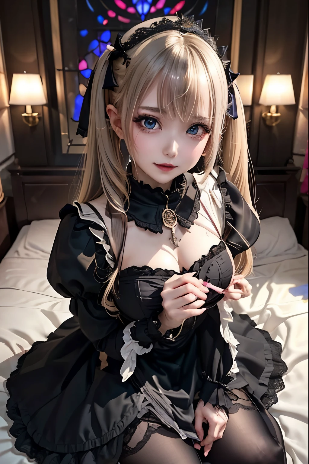 ハードなDark Gothicメイク、Black dark eyeshadow、sad、Good skin radiance、Dark Gothicメイク、Dark smile、palace、The beauty of fragrance、24-years-old、Expressions of intense sexual pleasure、Embarrassed look、Dark Gothic、Highest quality、Expression of sexual pleasure without pain、Drunk face、Purple maid outfit、mysterious、noble、Loving smile、Twin tail hair、Right eye is blue、Left eye is red、Super tempting pose、Platform heel shoes、Heavy makeup、Gothic Lolita Clothing、Silver Hair、Long Hair Straight Hair、Cute Gothic Lolita Dress、Beautiful Face、Elegant face、Attractive face、Stained glassの背景、Chest glistening with sweat、The room is dark、goth long dress、Bell Sleeves、Wizard Sleeve、Decadent look、Sexually excited expression、Wet shiny thigh water、Thighs that are wet and shiny with oil、Background of a room full of roses、Sad look、Rose Maiden、The embroidery is pink、The dress has pink embroidery.、Thigh-high socks、Knee-high socks、Gentle expression、Dark black eyeshadow、Stained glassとバラの背景、Thighs are a little thin、Female Duo、Female couple、dark church background、Stained glass、Black metal world、Dark Castle、Dark Room、Slender body、gothic long dress、Victorian dress、Small breasts、With a glass of wine in your right hand、With a lantern in his left hand、The bed is covered with roses、Her thighs are shining with sweat、My body is wet and shiny、There is a lot of glitter on the thighs、I am sweating、My thighs are sticky with sweat.、My thighs are glistening with sweat、My whole body is sweaty and shiny、I sweated a lot.、My thighs are sweaty、My wet thighs are glistening with sweat.、There is a lot of sweat shining all over my body、Slender body、I rest my head on the pillow、Sleeping in bed、Beautiful legs、Outstretched legs、Lying in bed、Lying on your back in bed、The legs are quite thin、Thin legs、On all fours、Knee Up、Kneel、Slender thighs、Put your arms behind your back、Kneel、Super beautiful straight hair、Straight hair to the ends、Straight Perm Hair、Show off your thighs、