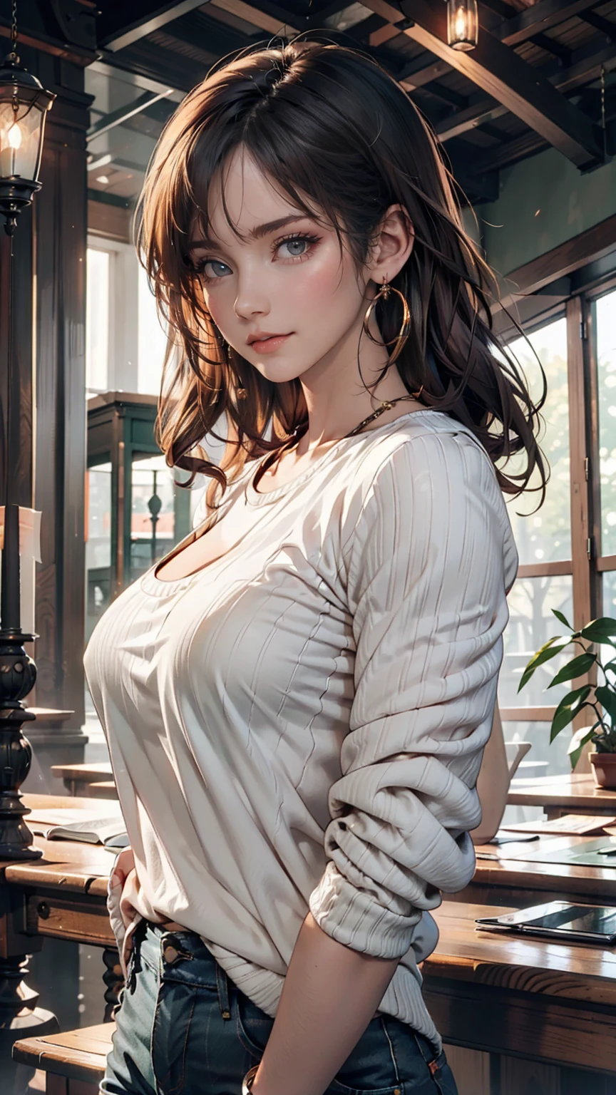 masterpiece, Highest quality, Official Art, (Highly detailed CG Unity 8K wallpapers), Detailed Background, (The Hands of Guido Daniele: 1.1), The legs are detached from the frame, First Person View, 1, Attractive and perfect beautiful woman, high school girl, JK, high school girl Uniform, Wet day, Lots of rain, the wind is strong, (Curvaceous), ( White thighs: 1.12), (Brown long hair: 1.12), (Ahoge (1.13), (High Ponytail: 1.12), (Green Eyes: 1.13), big, (Cleavage), Beautiful Face, (blush: 1.11), (smile: 1.11)