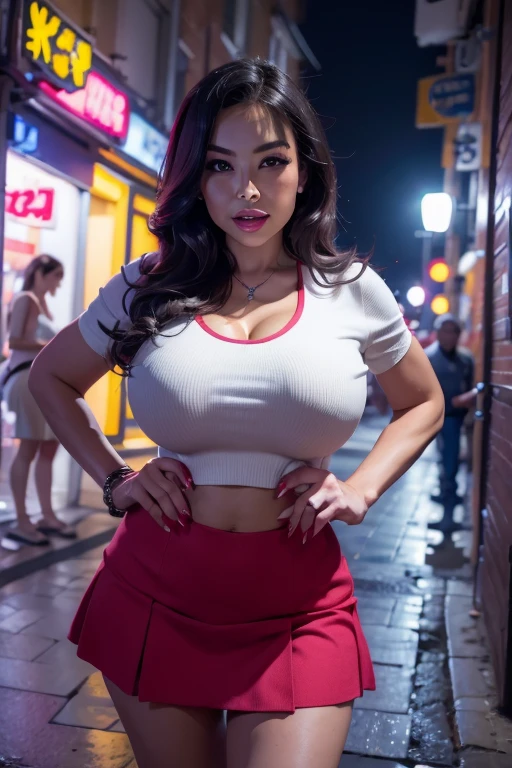 Big Breasts,nude、smile、night,,Markets in Thailand、Urban neon streets、,,8-year-old、、Girl，cute、Wide leg pose,Spread your legs、Bold pose collection、