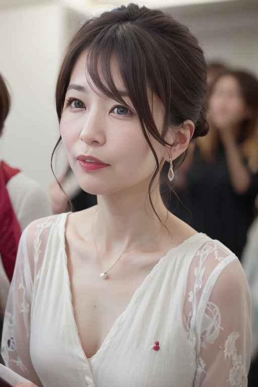 Beautiful and mature 55 year old Japanese woman, 1 female, Married women, Long eyelashes, Low Ponytail, Flowing Hair, Red lipstick, Rosy Cheeks, Pearl Necklace, Earrings, Dark eyeshadow, Small breasts, Swimwear, bikini, (Highest quality,4K,8k,High resolution,masterpiece:1.2),Very detailed,(Realistic,photoRealistic,photo-Realistic:1.37),High resolution,超High resolution,Studio Lighting,Ultra-fine painting,Sharp focus,Physically Based Rendering,Very detailed説明,Professional,Vibrant colors,Bokeh,Portraiture
