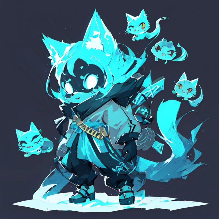 Close-up of a cartoon cat with a pack of cats, anthropomorphic cat ninja, mysterious art style, not drawn in a mysterious style, great character design, very stylized character design, interesting character design, character design art, [ character design ], duelist style, Gato anthropo, black fox wizard, character design contest winner