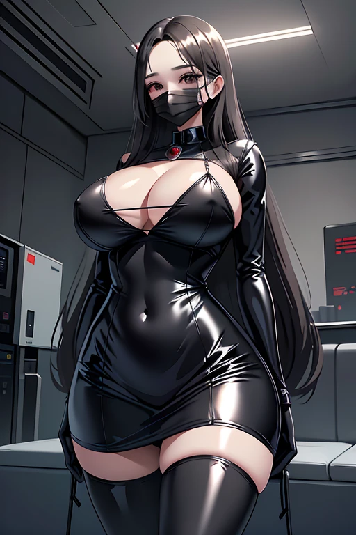 Goth Anime Girl, ,Tiny Micro Bikini,Latex suit, Large Breasts, compensate, Fishnet tights, Bunny Suit, Long Hair, Black Hair, mask、Cyberpunk City, Cyberpunk Room, , (heavy chest:1.1, ), huge breasts), (heavy chest:1.1, ),