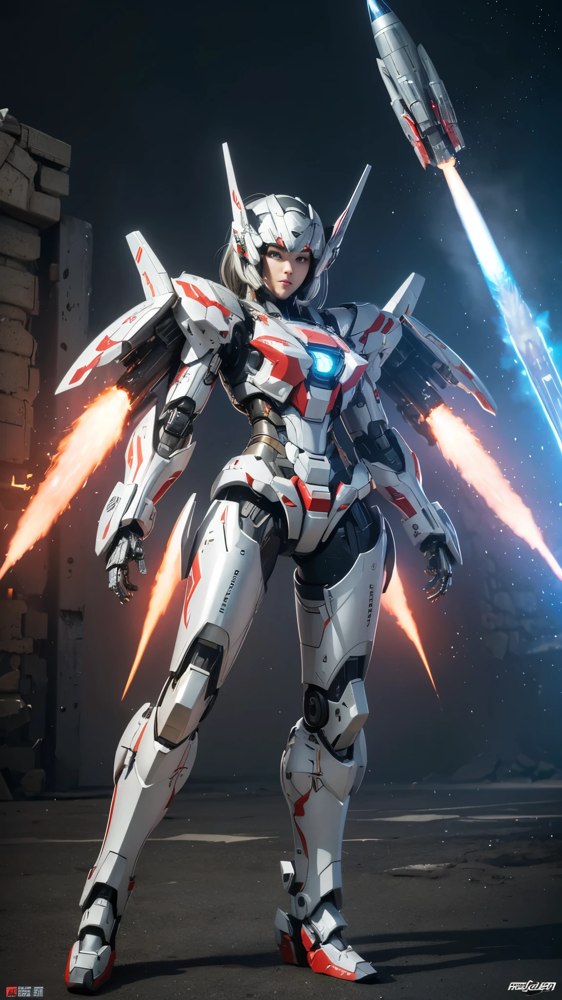 Super detailed, advanced details, high quality, High resolution, 1080p, hard disk, beautiful,(war machine),Armor War,(Rocket Missile)Capture the big picture,beautiful,Mecha cyborg girl,battle mode,Mecha body girl,She is wearing a futuristic war machine weapon mecha