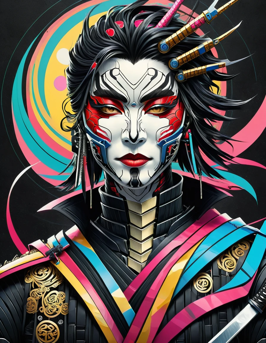 araffe dressed in a black suit holding a sword and a sword, cyborg samurai, cyber japan samurai armor, cyberpunk samurai, very beautiful cyberpunk samurai, full samurai armor spiderman, bio - mechanical ninja samurai, portrait of a cyberpunk samurai, cyber japan style armor, cyber japan armor, celtic and cyberpunk armor, black bull samurai, intricate assasin mecha armor