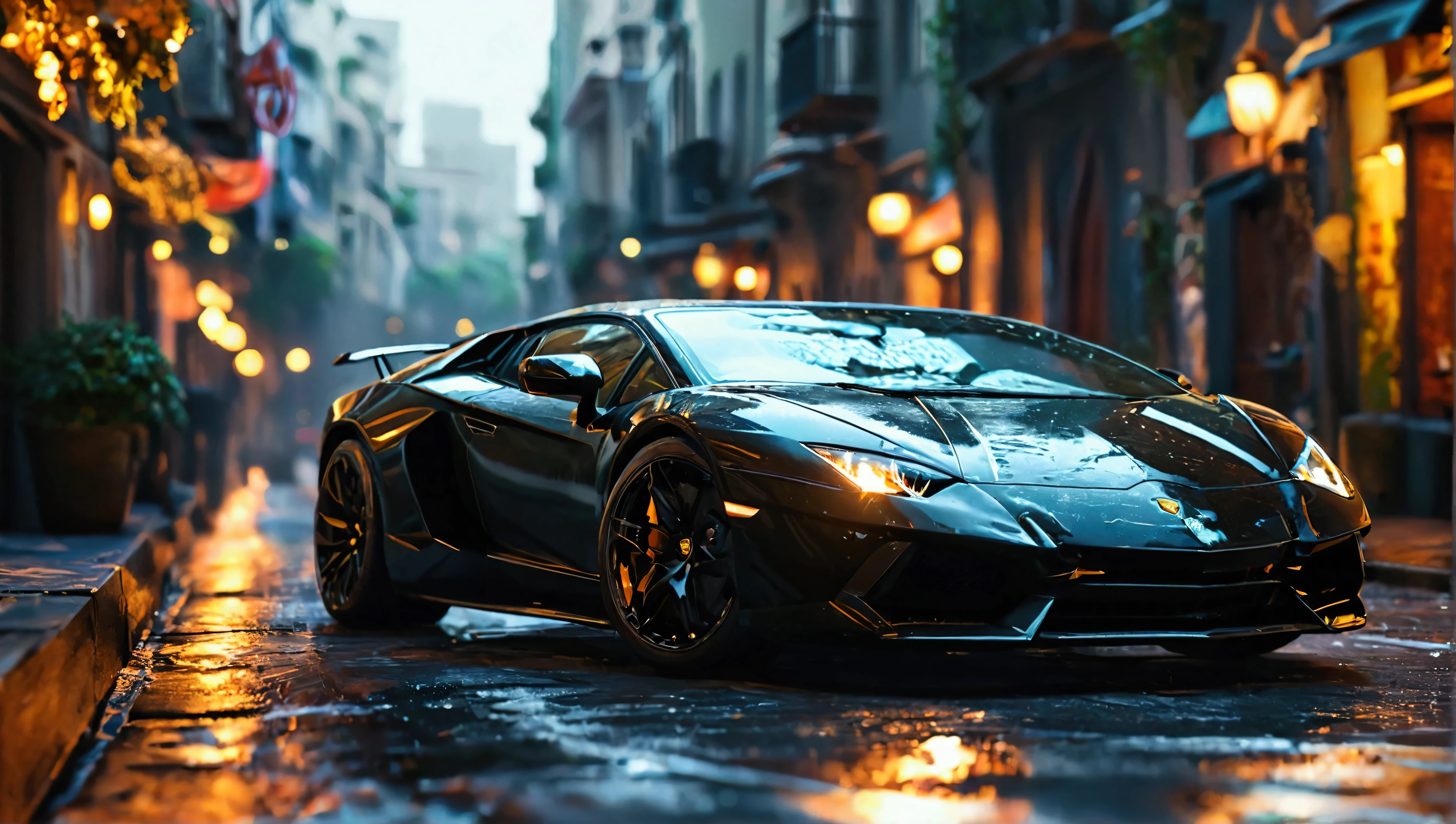 un gros plan d'une voiture Lamborghini garée dans une rue de la ville, fond d'écran mobile, cinematic affiche, fond d'écran de téléphone, Comme Matrix, motivational affiche,voiture Lamborghini de couleur noire, L'argent pleut du ciel,fond d'écran cinématographique 4 k, fond d'écran cinématographique 4k, matrice lut, affiche!!!, gta v affiche style, photographie automobile, illustration mate cinématographique, illustration numérique mate, fond d'écran incroyable, matte painting movie affiche, art de l'écran de chargement gta, fond d'écran mobile