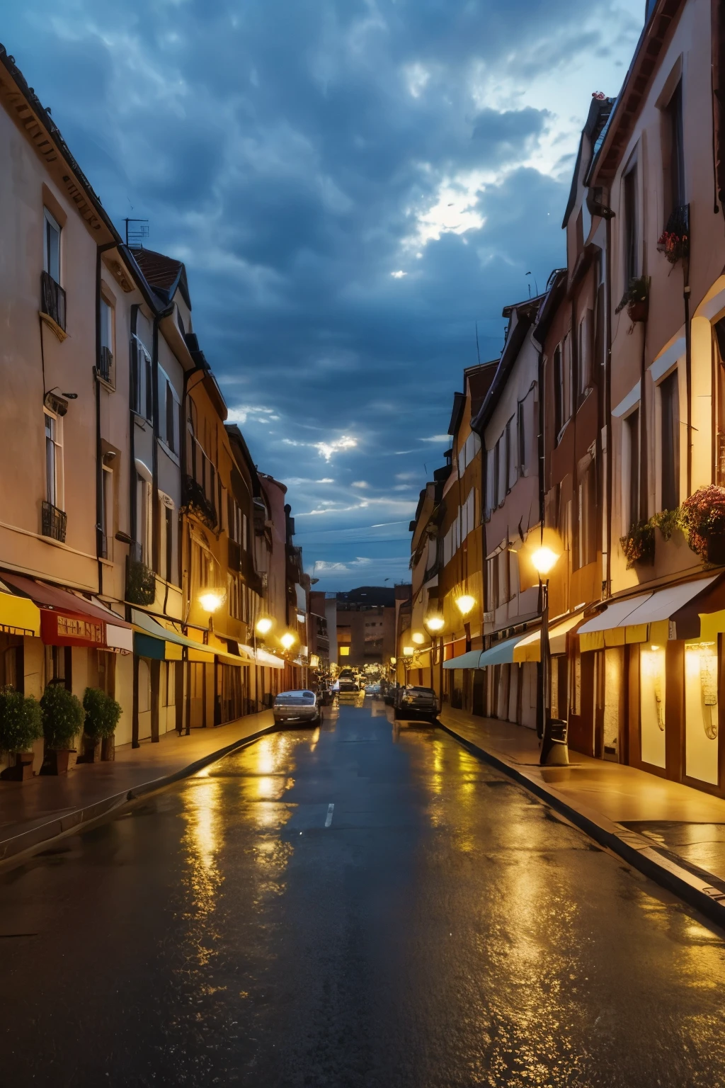 a cloudy sky over a Sud European city at dusk