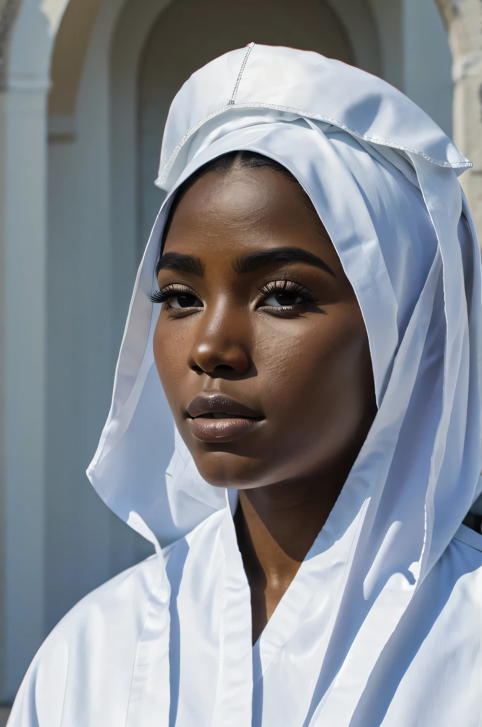 Closeup photo of a black female pope, Epic atmosphere, natural light