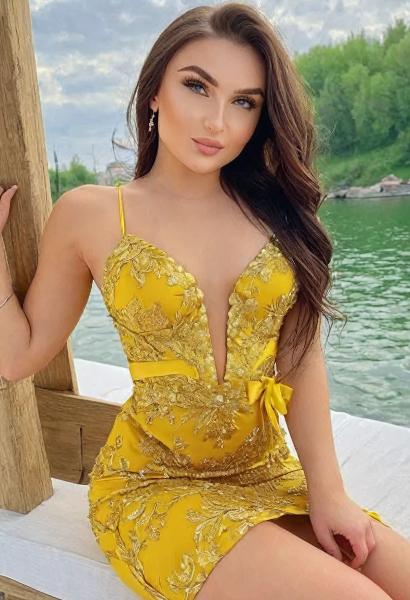((Best high quality:1.2)), (8k), extremely detailed, ((High detail:1.2)), (HotLexi woman), Solo, ((24 years old pretty perfect Ukrainian female:1.4)), (tight and short dress),
