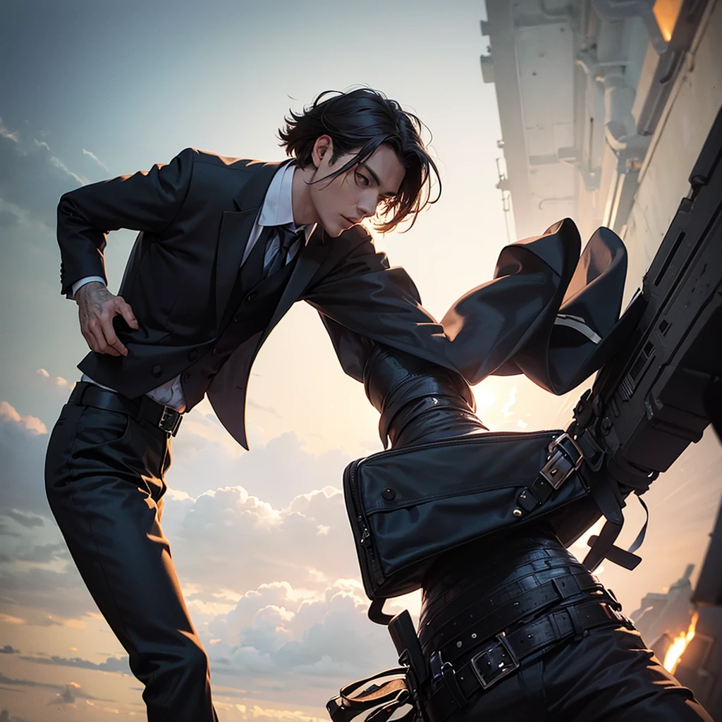 Man in dark suit with his back to him