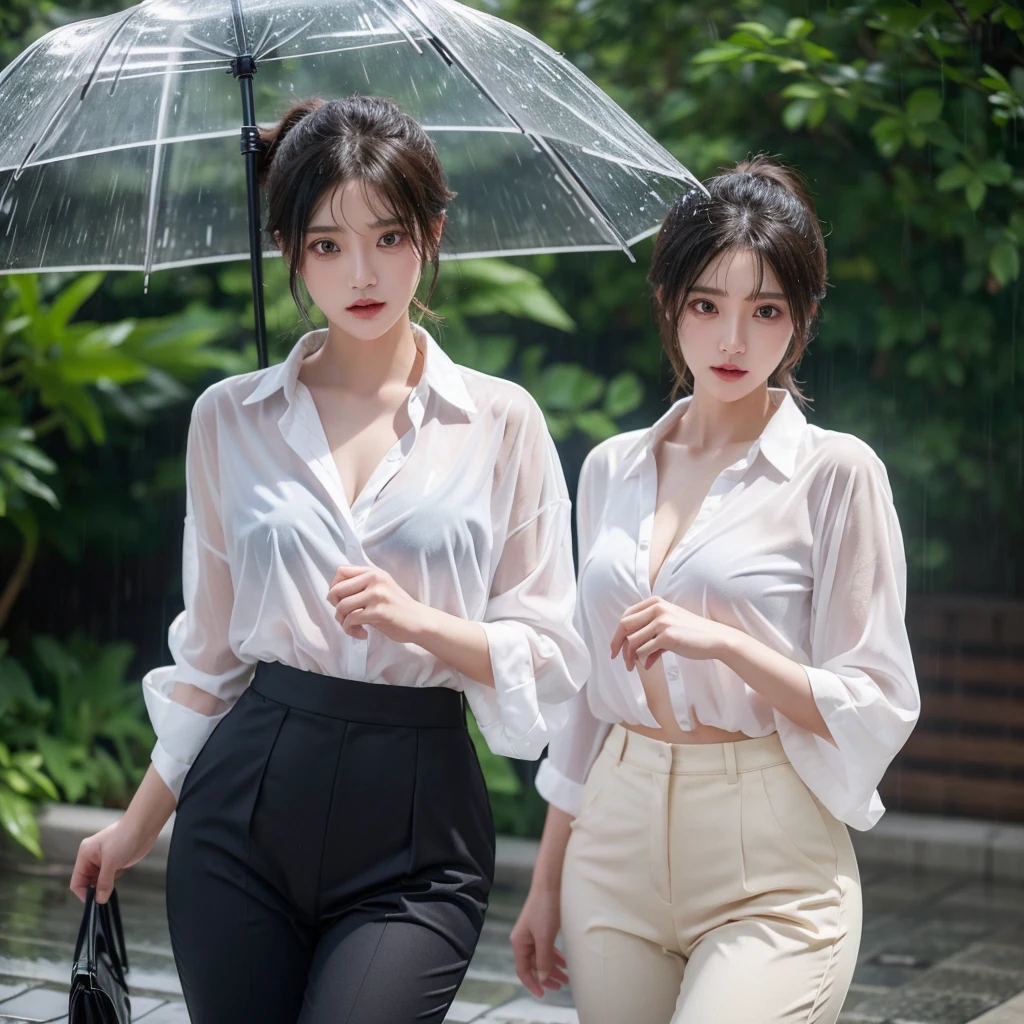 exy pose、Hair getting wet in the rain、Mr.々Hair style、ponytail、Short Hair、Loose and fluffy hair、Transparent shirt、Beautiful woman getting wet in the rain、typhoon、Get wet without an umbrella、Beautiful woman in the rain、雨で濡れたBeautyOL、Detailed face、Realistic、beautiful girl、Beauty、Office Lady Uniform、beauty、Beautiful woman、Narrow waist、Handsome woman、Tight pants look、suit、Sexy pose、タイトなsuitパンツ、雨で濡れたsuit、Wet naked shirt、See-through shirt、Shot in heavy rain、Naked shirt