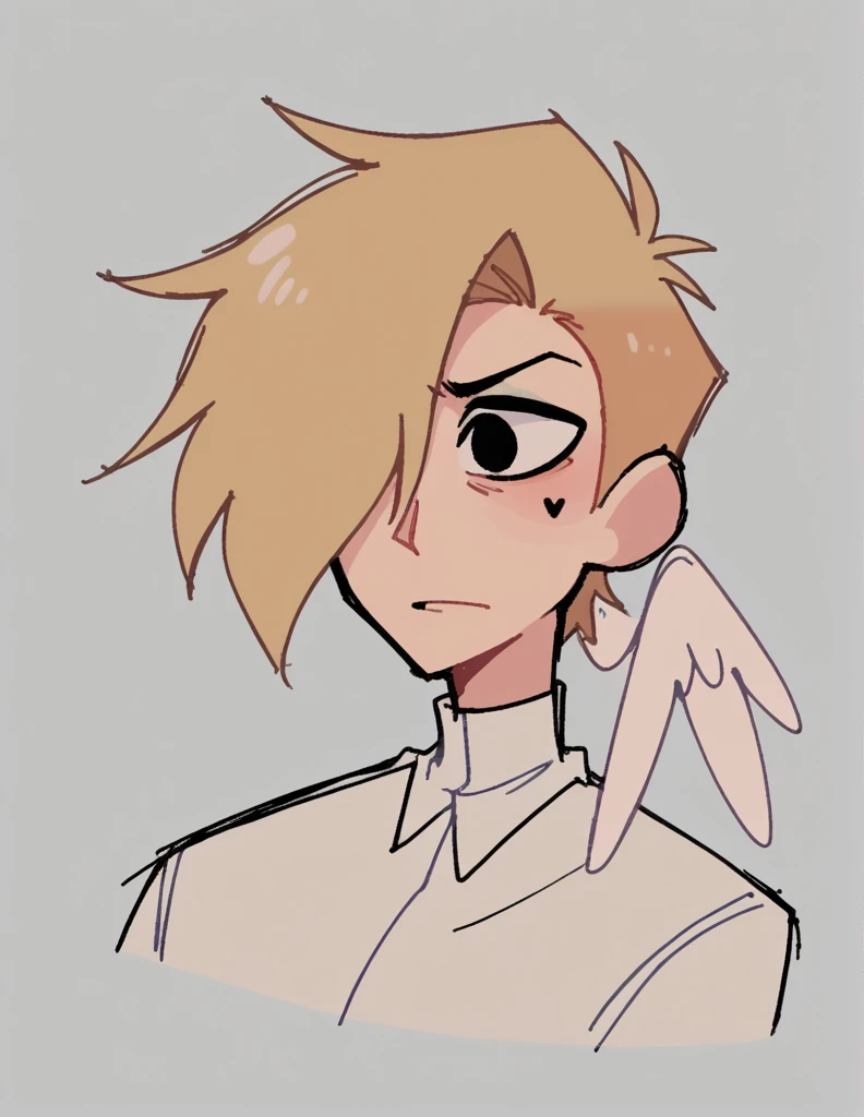 zPDXL, score_9, score_8_up, score_7_up, source_anime, BREAK
sketch, flat color, 1guy, solo, black eyes, vivziepop, helluva boss, portrait, hair over one eye, priest, angel wings