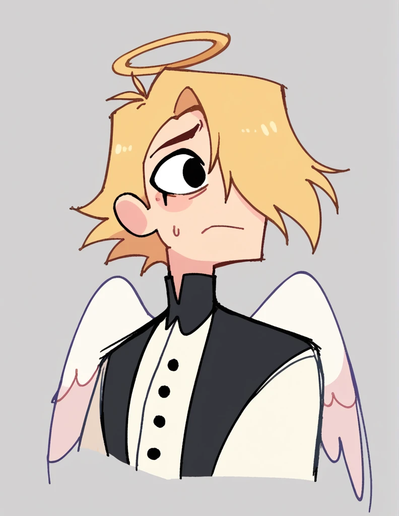 zPDXL, score_9, score_8_up, score_7_up, source_anime, BREAK
sketch, flat color, 1guy, solo, black eyes, vivziepop, helluva boss, portrait, hair over one eye, priest, angel wings