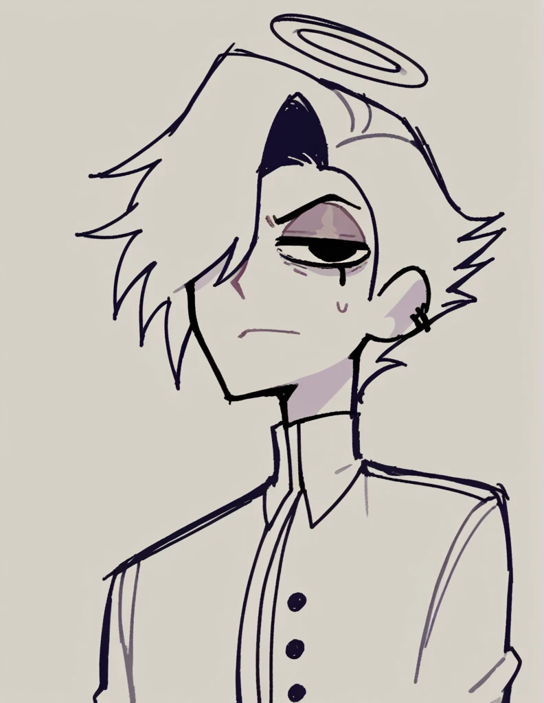 zPDXL, score_9, score_8_up, score_7_up, source_anime, BREAK
sketch, flat color, 1guy, solo, black eyes, vivziepop, helluva boss, portrait, hair over one eye, priest, angel wings