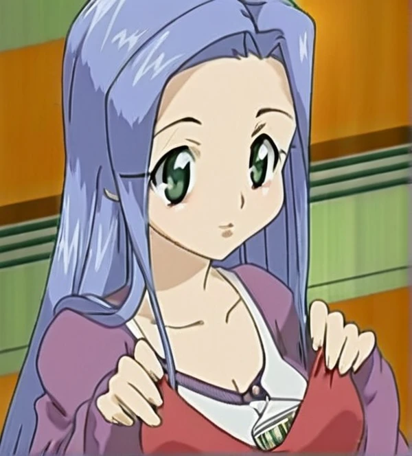 anime girl with blue hair and green eyes holding a cell phone, anime girl named lucy, beautiful alluring anime , seductive anime girl, aya takano color style, misato katsuragi, tsubasa nakai's style, she has purple hair, as an anime character, in an anime, gainax anime style, furr covering her chest, cel shaded anime