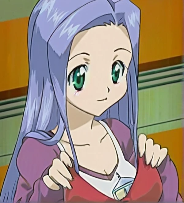 anime girl with blue hair and green eyes holding a cell phone, anime girl named lucy, beautiful alluring anime teen, seductive anime girl, aya takano color style, misato katsuragi, tsubasa nakai's style, she has purple hair, as an anime character, in an anime, gainax anime style, furr covering her chest, cel shaded anime